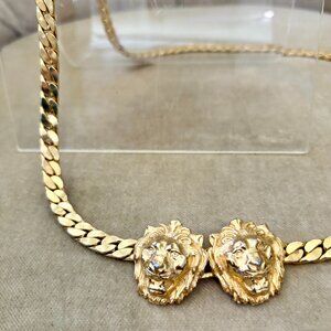 VTG Auth ACCESSOCRAFT NYC Iconic Double Lion Heads Circa 1970's Gold Link Belt